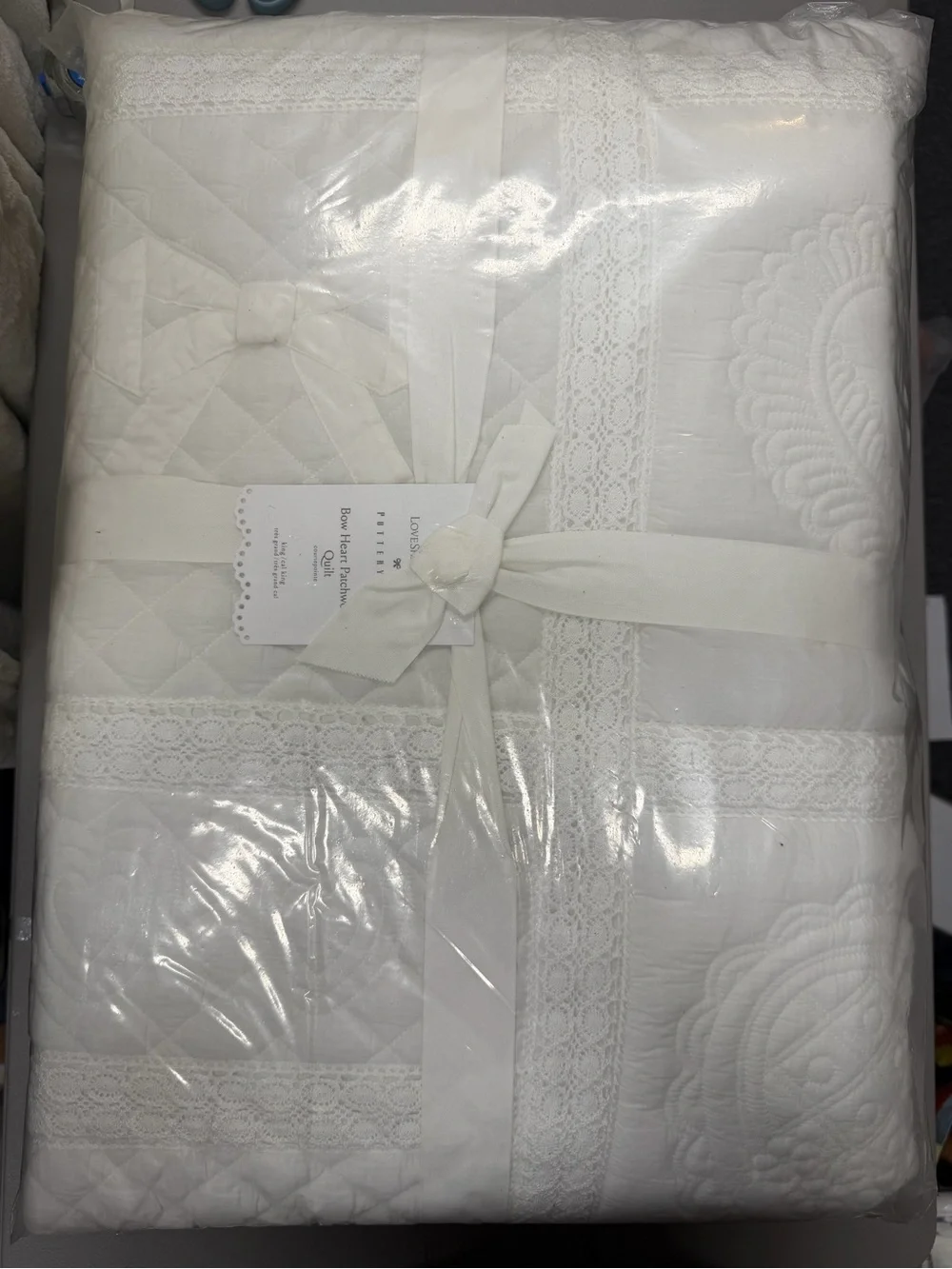 LoveShackFancy Bow Heart Patchwork Quilt King California King Bedding White NWT